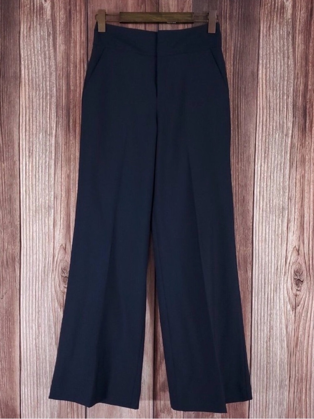 Frame wide leg virgin wool slacks pants navy blue